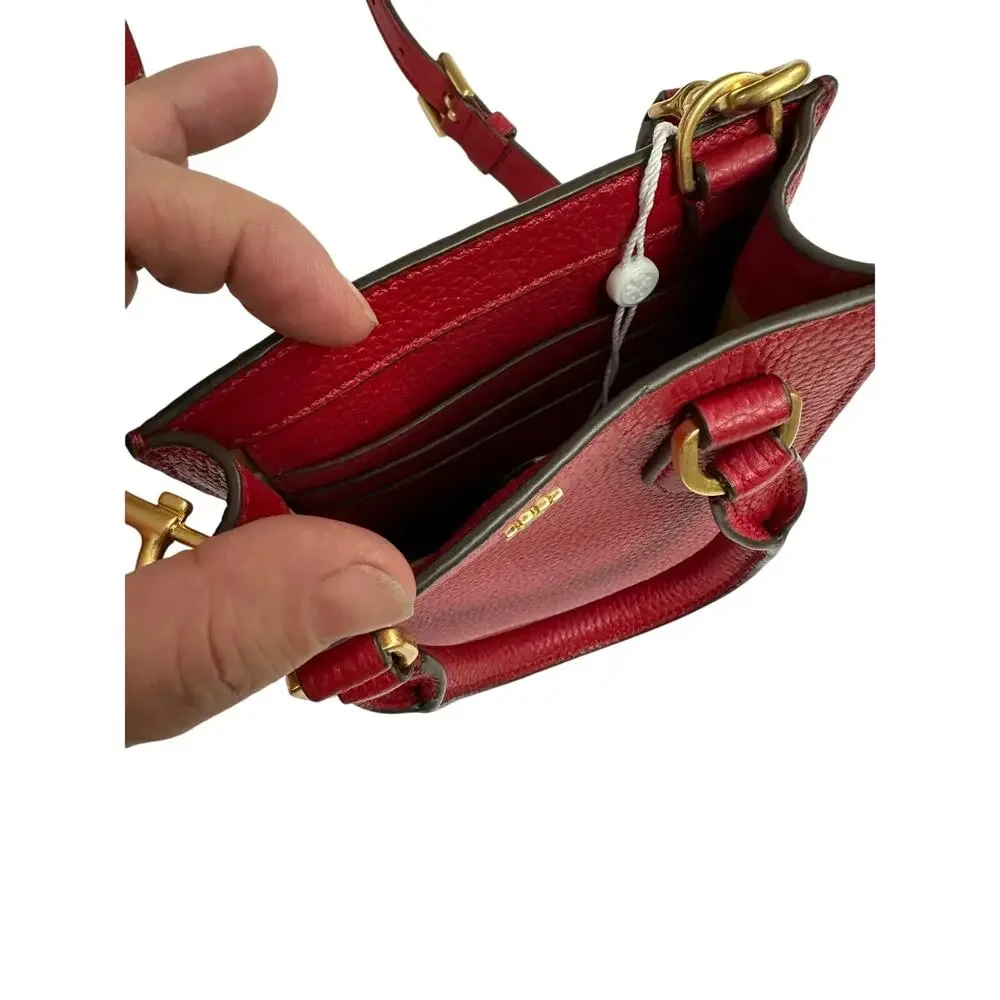Tory Burch Blake Red Pebbled Leather Mini Shopper Tote Crossbody Shoulder Bag